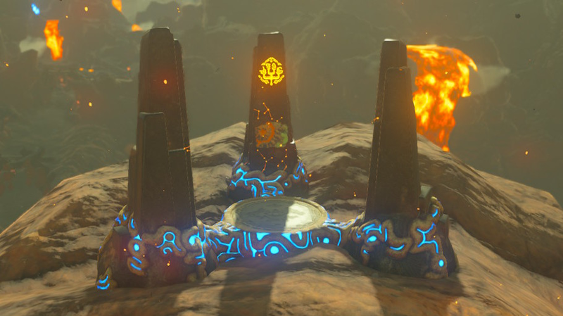 Stone pillars are adorned with illustrations that show the location for new challenges. It’s not hard to figure out where the one visible in this screenshot is, but being given new reason to go there is a nice incentive for a lapsed Breath of the Wild player.